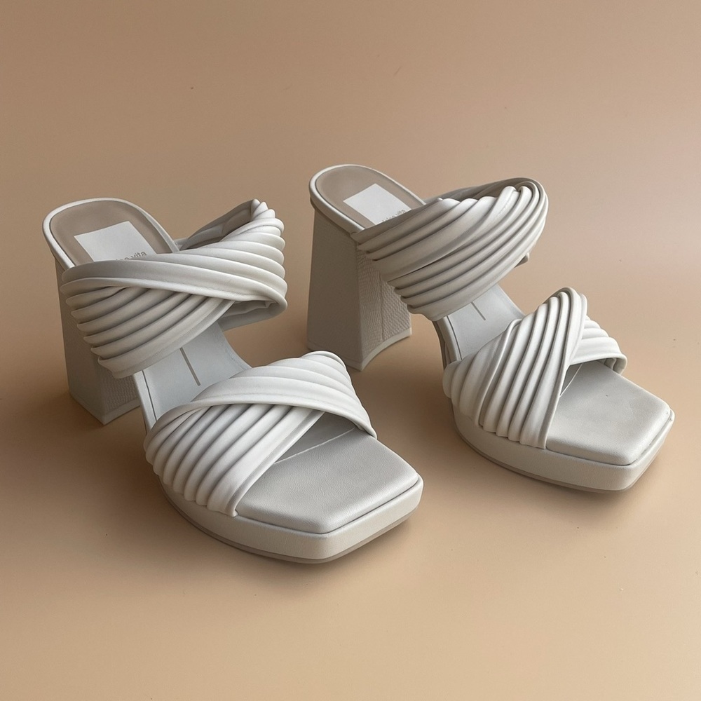 Dolce Vita Pilton Light Cream Soft-Volume Slide Block-Heel Dress Sandals